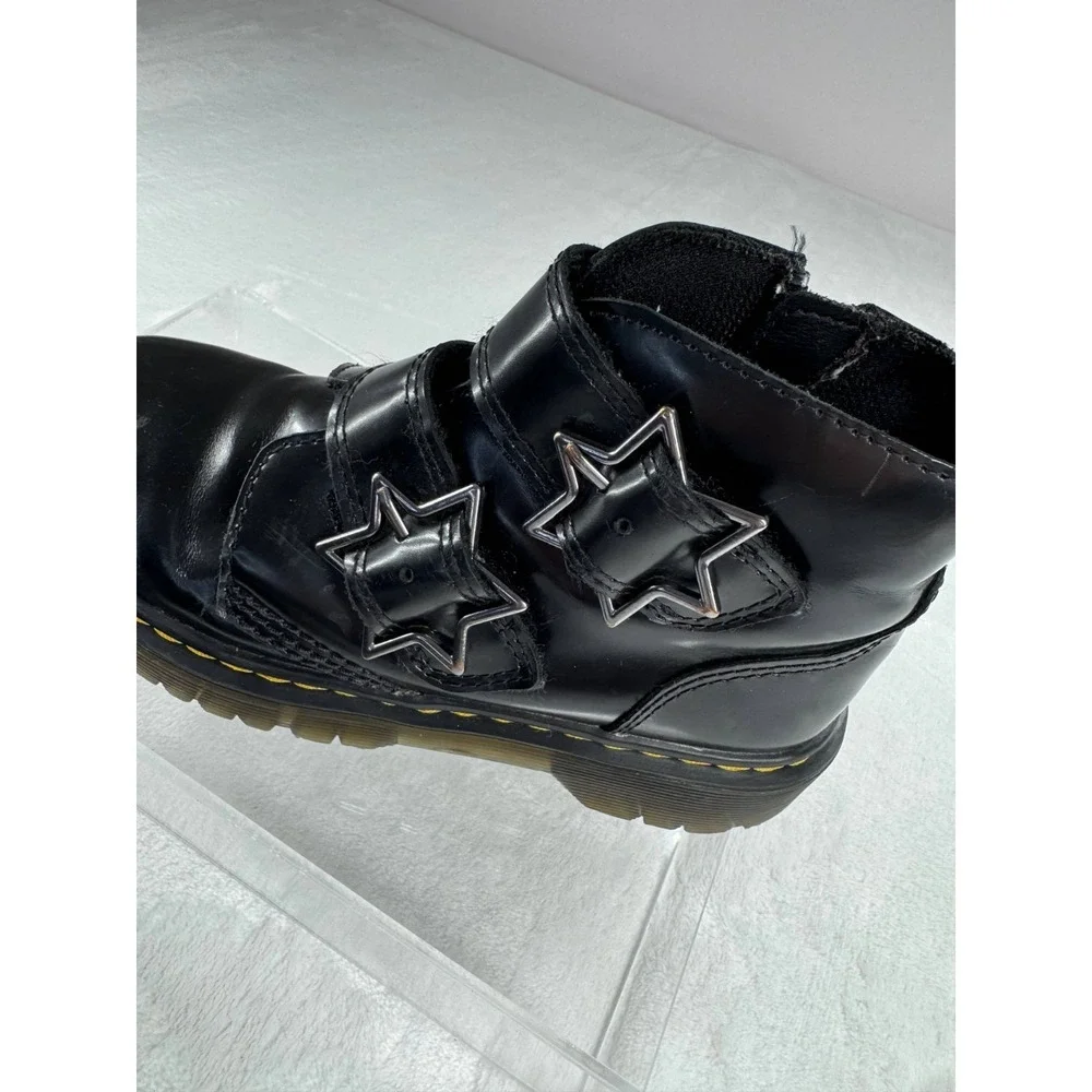 Dr. Martens Devon Bex Star‎ Buckle Ankle Boots Kids 1 Black Leather Side Zipper